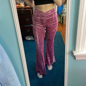 Velvet flare pants with ruching